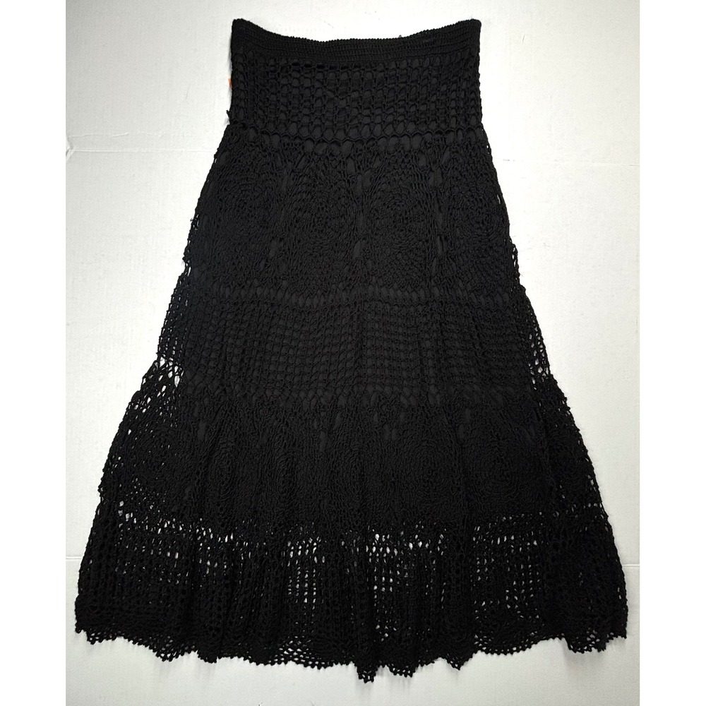NWT FORWEAR New York Crochet Maxi Skirt Womens XL Black Tiered Lined Boho $160